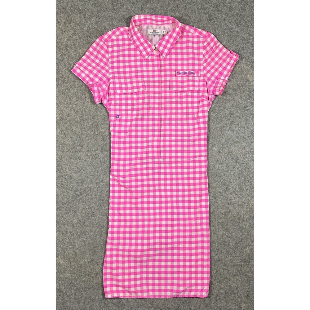Vineyard Vines Performance Dress Women’s 4 Pink White Gingham Golf Tennis READ